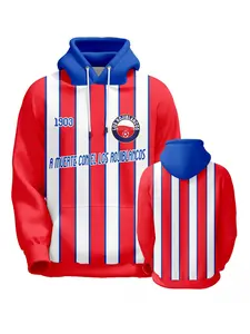 Classic Striped Unisex Rugby Hoodie, Personalized Sporty Casual Style, Outdoor Training Essential, Gift for Atletico Madrid Fans