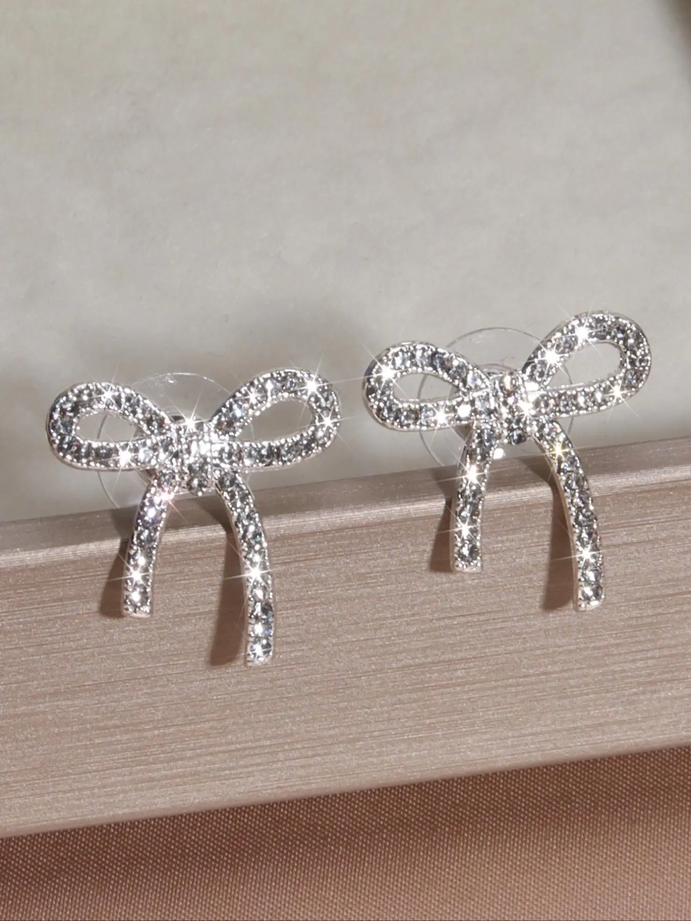 Rhinestone Decorated Bling Bow Design Dangle Earrings, Earrings Dangling, Earrings for Women & Girls, Fashion Jewelry for Party, Daily Clothing Decor, Party Accessory