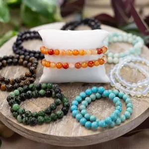 Down To Earth Natural Gemstone Crystal Bracelet - Healing Elastic Crystal Bracelet for Spiritual Journey & Energy Healing in 4mm, 6mm, 8mm Sizes