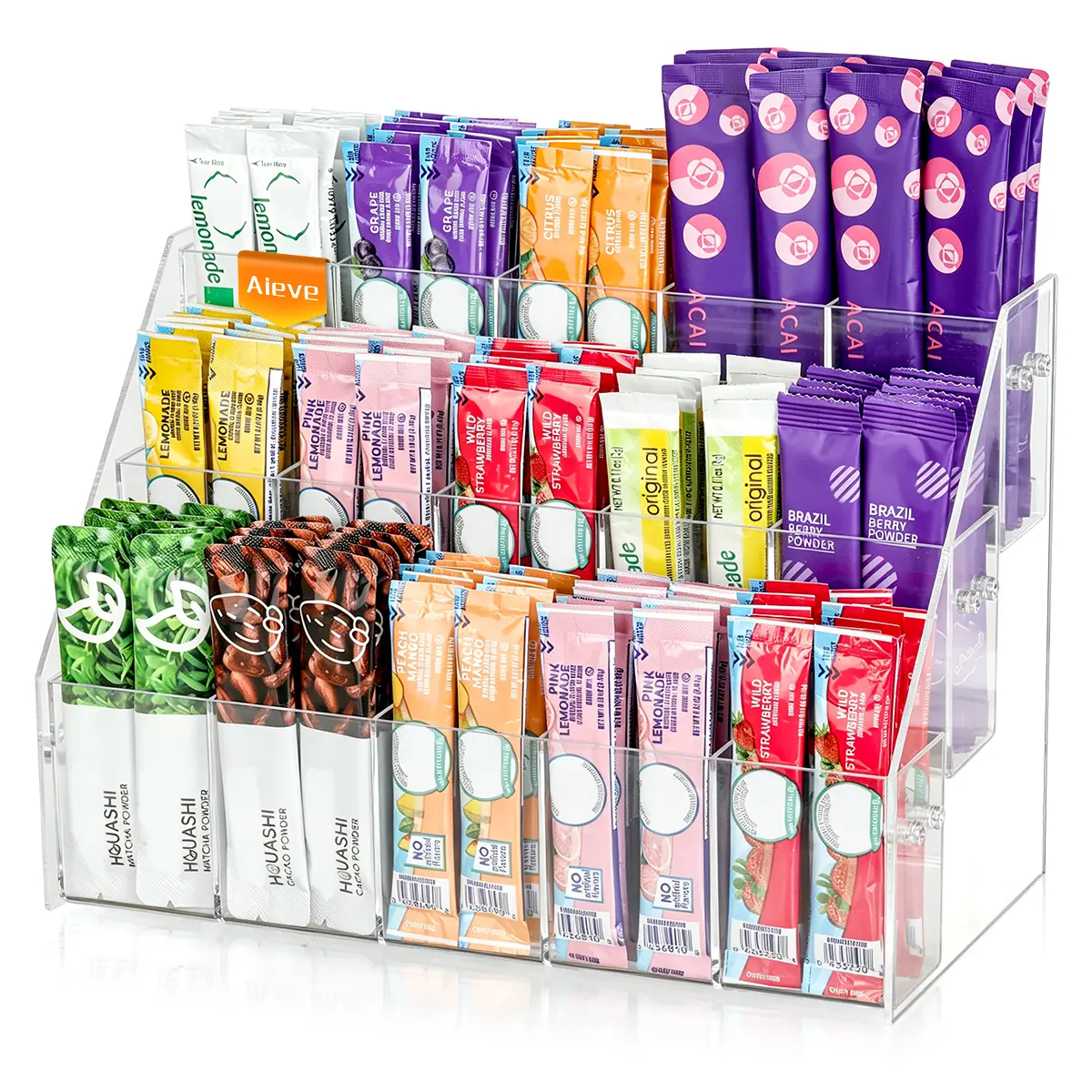 15 Compartment Acrylic Drink Packet Organizer, Large Water Packet Holder for Water Flavor Mixes, Clear Sugar Packet Storage for Kitchen Cabinet & Pantry, Easy Assembly Modern Countertop Organization.Anti-Clutter Pantry Organization#SummerVibes