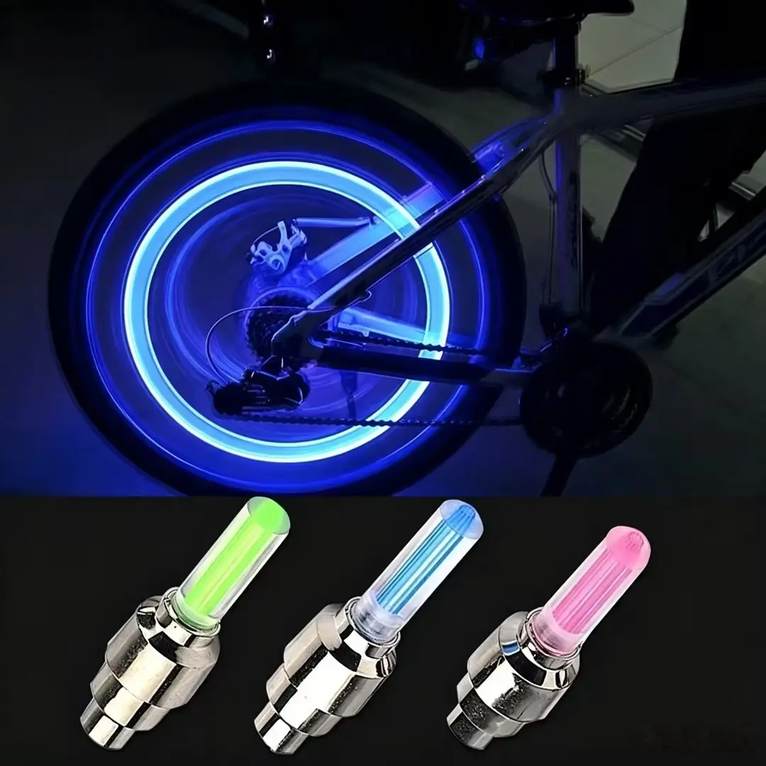 2PCS LED Bicycle Wheel Lights, Neon Glow Valve Stem Caps for Bikes, Waterproof Colorful Tire Lights, Cool Night Cycling Accessories for Mountain Road Bikes, Bike Safety Gear & Fun Outdoor Gadgets