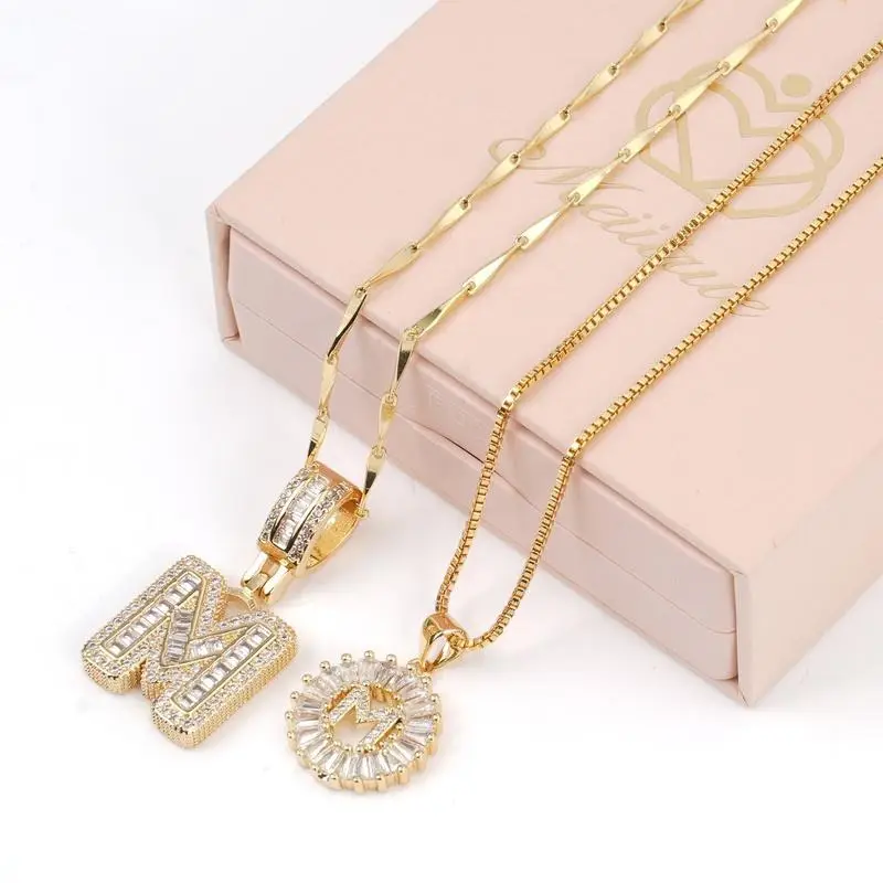 2 Pack lnitial Letter Pendant Necklaces withZircon Stones for Women, 14K Gold PlatedAlphabet Necklace, Fashion Jewelry for Parties &Birthdays, Persona