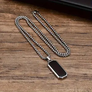 1 pc stainless steel necklace, men’s simple black drip oil pendant, men’s personality gift
