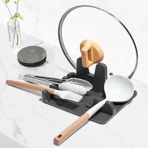 Spoon Rest for Stove Top -  Utensil Rest with Drip Pad for Kitchen Counter | Practical Kitchen Gadgets for Cooking | Dishwasher Safe (Grey, Large)