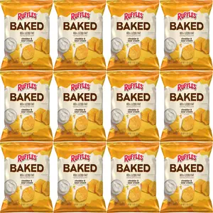 Baked, Ruffles Cheddar & Sour Cream Chips, 1.125 Ounce (Pack of 12) Value Pack Bundled by Shoppyway Snack Tangy Chip Crunchy Crispy