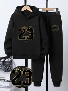 Teen Boys Spring Fall Thin Hoodie Set, Fashion Vintage Chicago 23 Letter Number Print, Casual Sports Windbreaker Pullover
