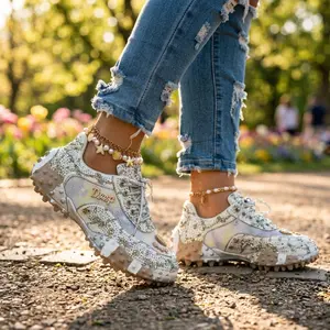 Women's Fashion Trainers Comfortable Lace-Up Sneakers Outdoor Sport Shoes Daily Footwear for Ladies