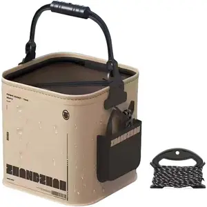 Collapsible Fishing Bucket 3.7 Gallon/14L - Portable Folding Live Bait Bucket with Aerator Pocket, Rope & Net for Live Fish & Shrimp, Kayak, Camping, Hiking