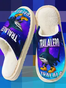 Shark Tralalero Print Slippers, Men's Home Shoes, Women's Indoor Slippers, Multi-Color, Couple's Comfort, Fall Winter Home Shoes