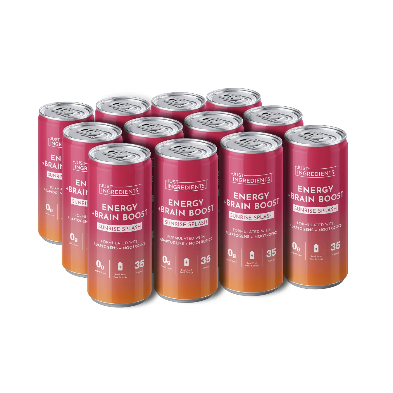 Just Ingredients Energy + Brain Boost | Sunrise Splash | Beverage |  Flavored with Real Fruit | Energy | Caffeine from Yerba Mate | Adaptogens | Nootropics | No Added Sugars