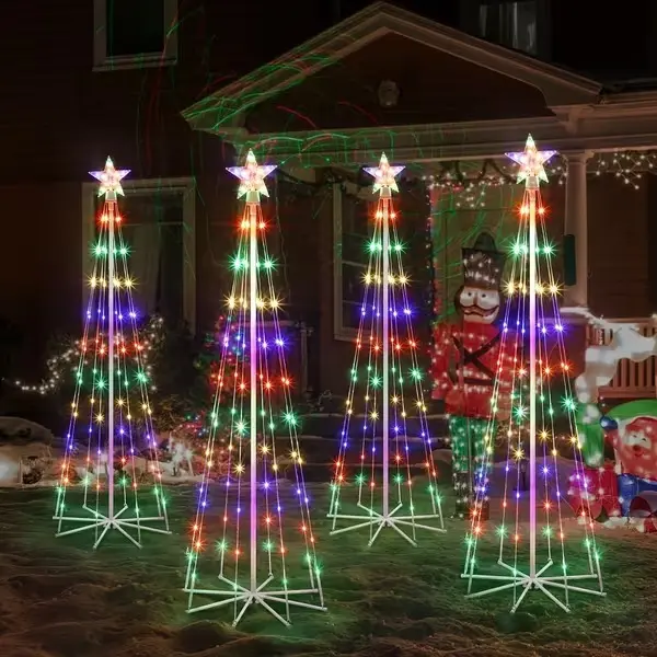 5FT/6FT/7.5FT LED Animated Lighted Christmas Tree - Multicolor Lightshow Cone Tree with Star Topper for Indoor/Outdoor Yard, Patio & Holiday Displays
