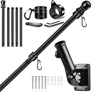 6 FT Flag Pole Kit with Mutil-Position Adjustable Bracket & Spinning Flagpole Rings, 1" Thicken Stainless Steel Metal Flag Poles for 3x5 Flag Outside House Wall  Mount (6 FT, w/180 Black Bracket)