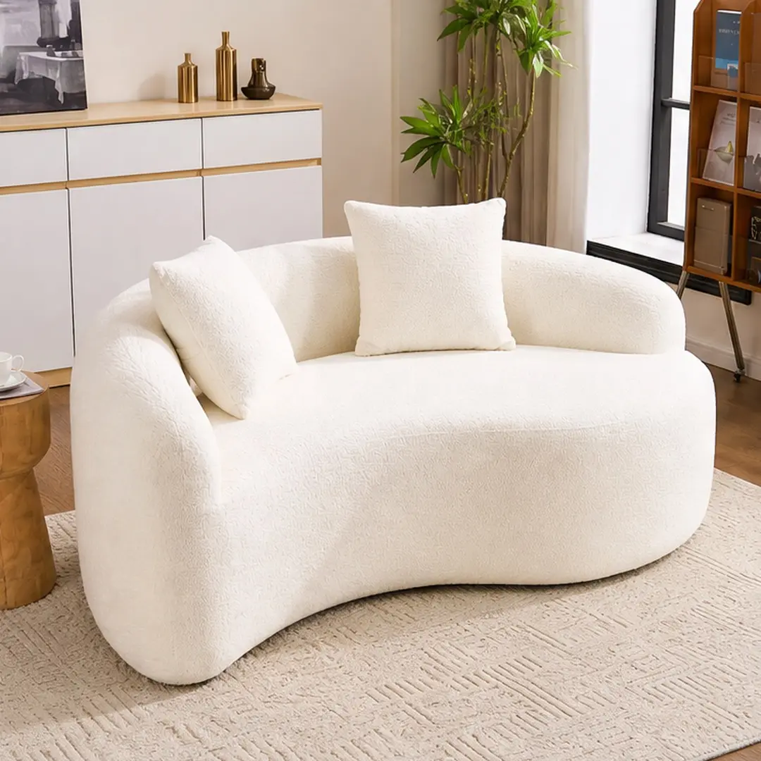 ARCH S-Curved Chenille Sectional Sofa for Small Spaces, Dual-Depth 21.3" & 26.8" Loveseat, No Assembly Compact Couch with Pillows, 66.9"L 400 lbs Capacity, Multiple Color Options, Bedroom Living Room, Beige/Brown/Coral/Light Gray Color Options