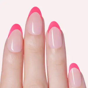 DASHING DIVA Big Ego Instant Press-Ons | Medium Almond - Sheer White with Hot Pink French Tips
