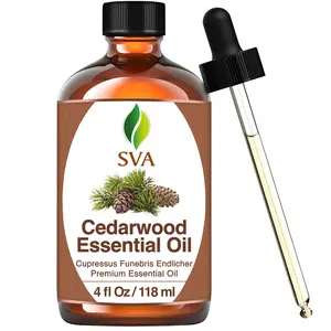 SVA Cedarwood Essential Oil – 4 Fl Oz – 100% Natural Cedar Cupressus Funebris Oil - for Diffuser, Hair Care, Face, Skin Care, Aromatherapy, Scalp and Body Massage, Soap and Candles - with Dropper