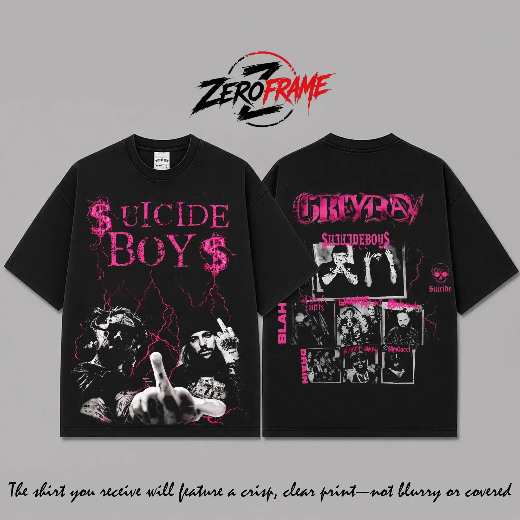 [Free Ship]  Grey Day Tour 2026 Black Shirt, Vintage Oversized Graphic T Shirt, Heavy Cotton Dark Trap Streetwear, Rap Duo Merch, Pink Lightning Aesthetic, Unisex Loose Fit Top, Gift for Rap Fans