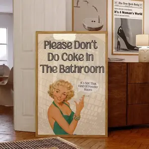 Trendy Please Don't Do Coke In The Bathroom Wall Print, Funny Bathroom Art, College Wall Decor, Bathroom Print, Retro Poster UnFrame Artistic Ornaments Decoration Photo Glossy