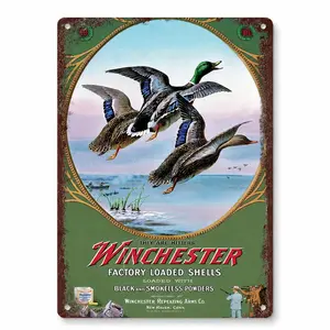 Winchester Duck Hunt Vintage Tin Sign - Rustic Wildlife Hunting Wall Art for Man Cave, Garage, Bar | 8x12in or 12x16in Retro Metal Poster