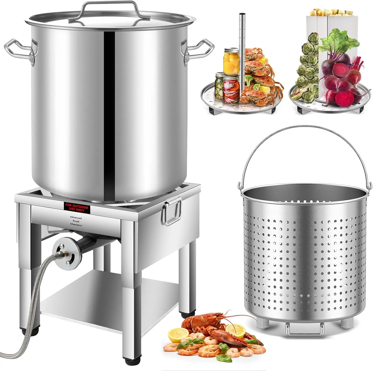 ARC 40-100QT Stainless Steel Pot with 200,000 BTU Protable Propane Burner, Seafood Boil Pot with Basket and Steamer Rack,Lobster Pot, Shrimp Boil,Tamale Steamer,Turkey Fryer Burner,10 Gallon