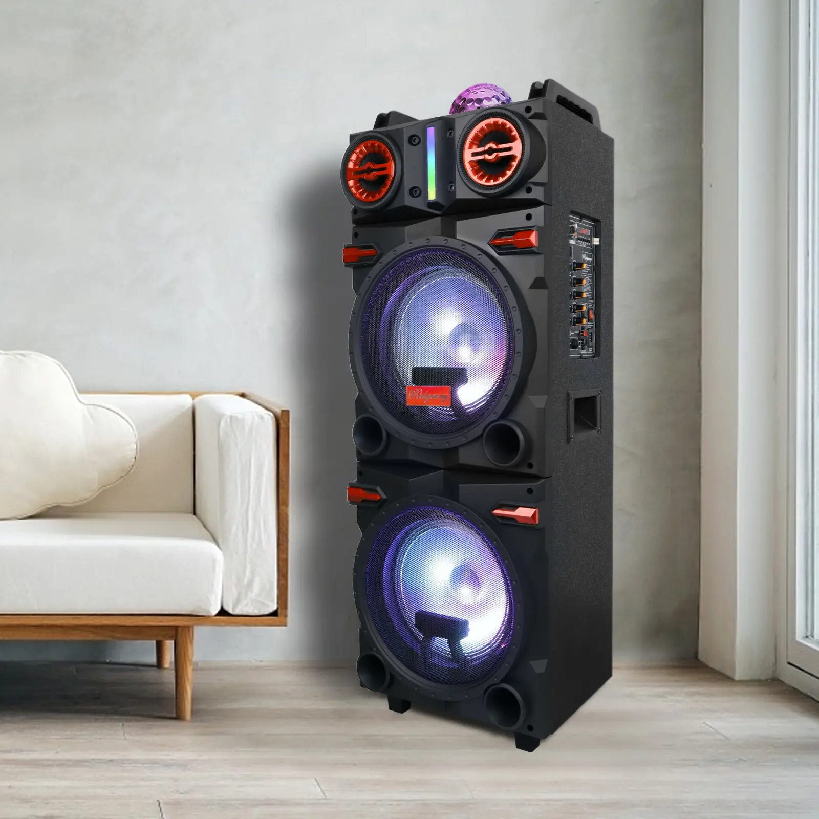 Portable Bluetooth Speaker Dual 10" Subwoofer, Karaoke Machine System with DJ Sound Stereo Loud Bass, Colorful Party Light, Remote, Mic