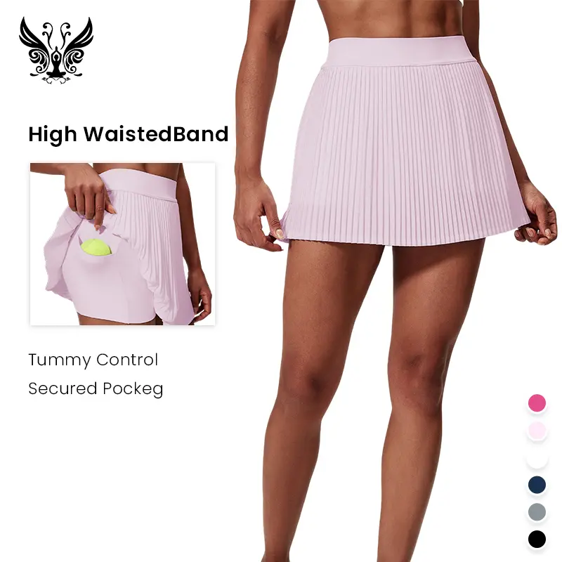 YIZHEN SPORTS Women's High Waist Ruffle Trim Pleated Tennis Skort With Ball Pocket