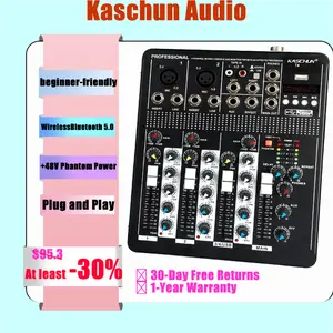 Kaschun T4 4-Channel Compact Metal Audio Mixer with Bluetooth 5.0 USB Recording +48V Phantom Power 3-Band EQ Built-In Effects Plug-and-Play for Live Streaming Podcasting Karaoke Stage Performances