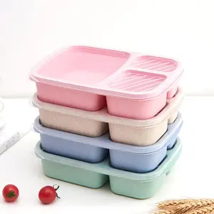 3 Grid Food Storage Box, 4 Counts Reusable Food Container, Food Storage Box for School, Work, Travel