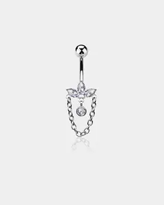 Lotus Chain Dangle Titanium Belly Ring