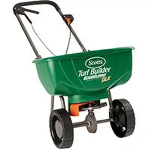 Scotts Turf Builder Edgeguard Deluxe Broadcast Spreader - Cushioned Handle, Holds 15,000 sq. ft., Hopper and Agitator Design, Improved Product Flow