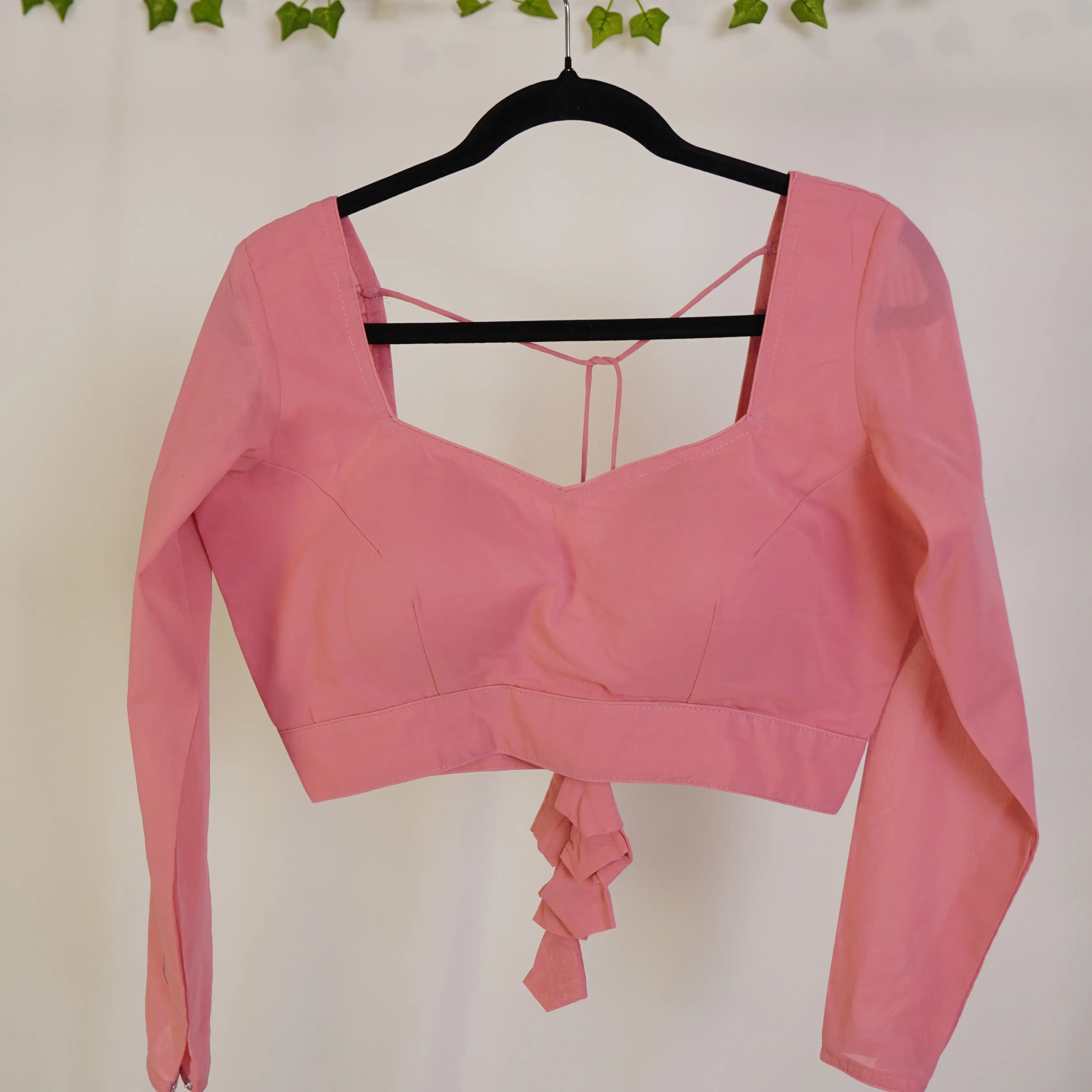 Women's Chacori Cotton Saree Blouse – Long Sleeve Temple-Neck Ready-to-Wear Choli