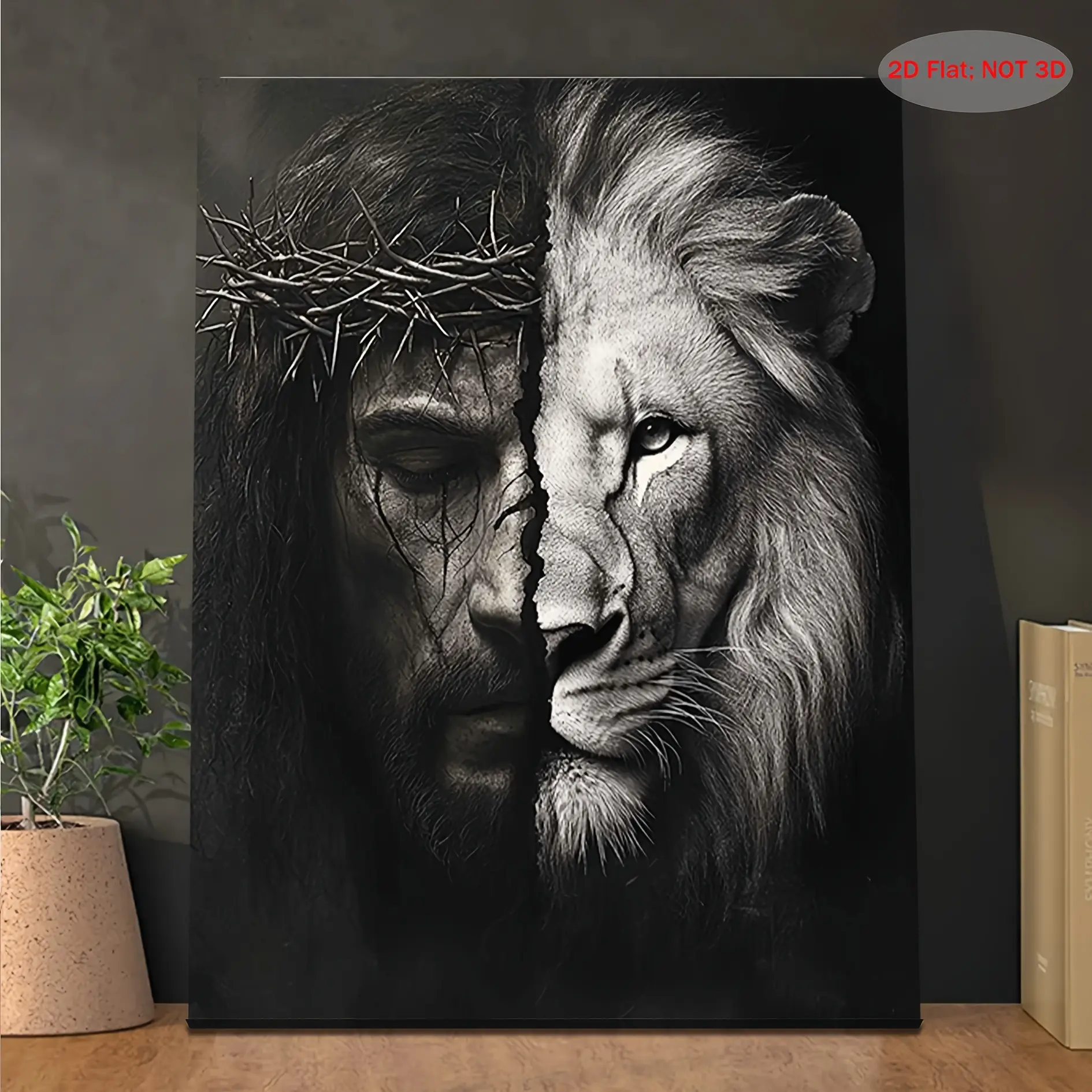 1pc Modern Bohemian 2D Flat Lion of Judah Jesus Christ Religious Art Print - Horizontal Wrapped Canvas Frame, Hebrew-Israeli Religious Icon, Home Church Decor, Christ-Themed Gift, Religious Art Prints