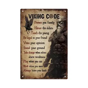 Inspirational Quotes Vintage Metal Tin Sign, Viking Code Wall Art Decor, Living Room Decor, Rustic Design, 7.8'' X 11.8'', Home Bar Pub Club Man Cave Decoration