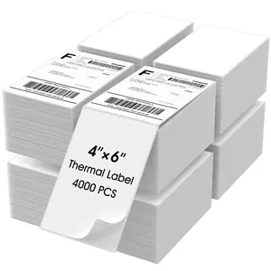 MaxGear 4" x 6" Direct Thermal Labels, 4000 Fanfold Labels, for Shipping & Mailing, Perforated White, Commercial Grade with Permanent Adhesive, Compatible with Most Thermal Printers,8 Stack