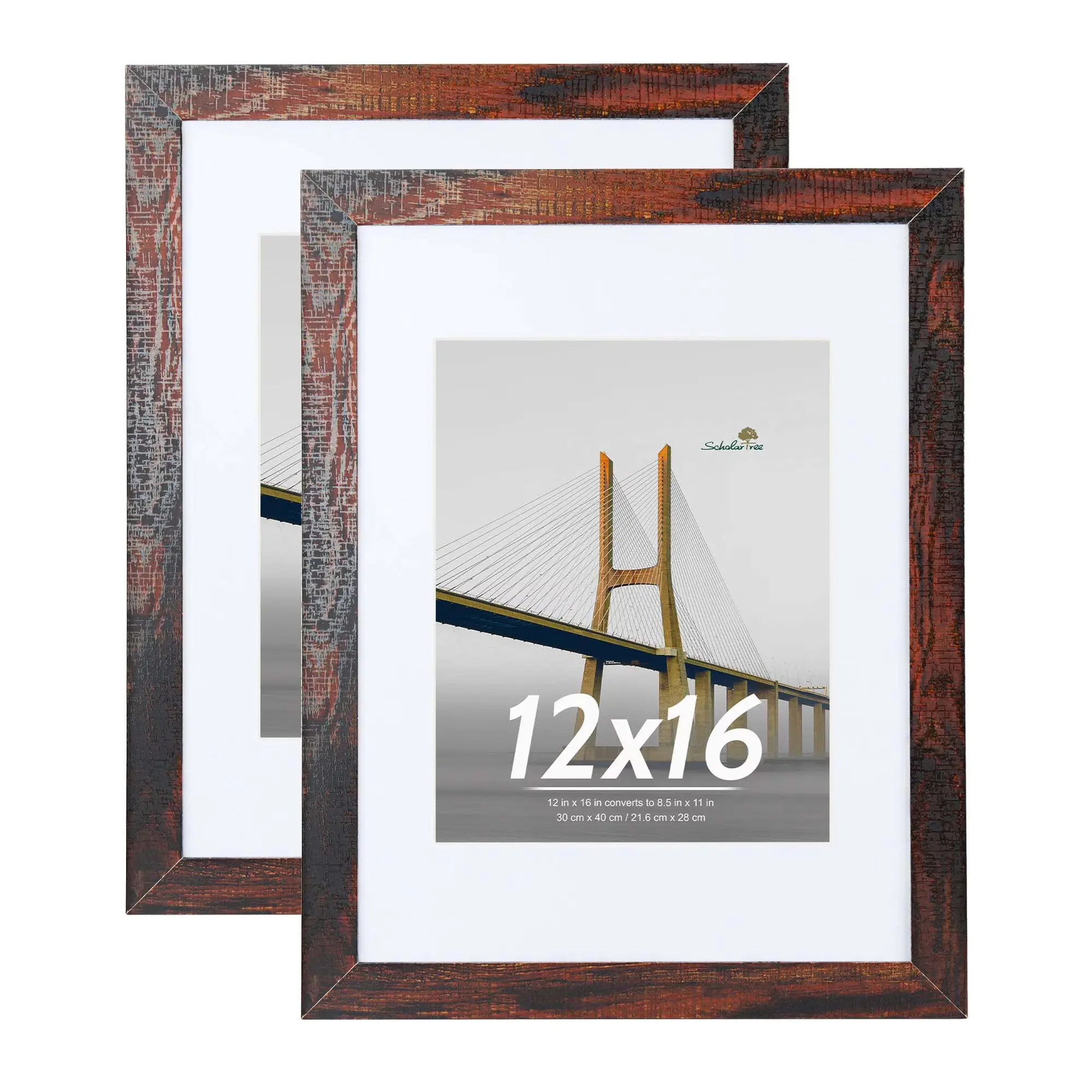 12x16 Wood Picture Frames Set of 2, Solid Pine Wall Gallery Frames Matted to 8.5x11 with Shatterproof Plexiglass, Diploma Certificate Photo Frames