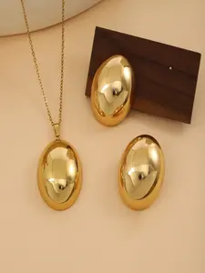Allergy-Free Titanium Steel Necklace Earring Set, Minimalist Luxury Oval Egg Shape, Perfect for Daily Wear, Dating, Gift Giving