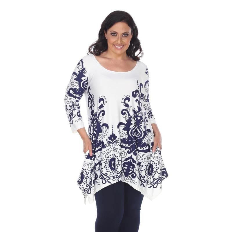 White Mark PS1301-04-3XL Yanette Womens Plus-Size Tunic Top - White & Navy, 3X