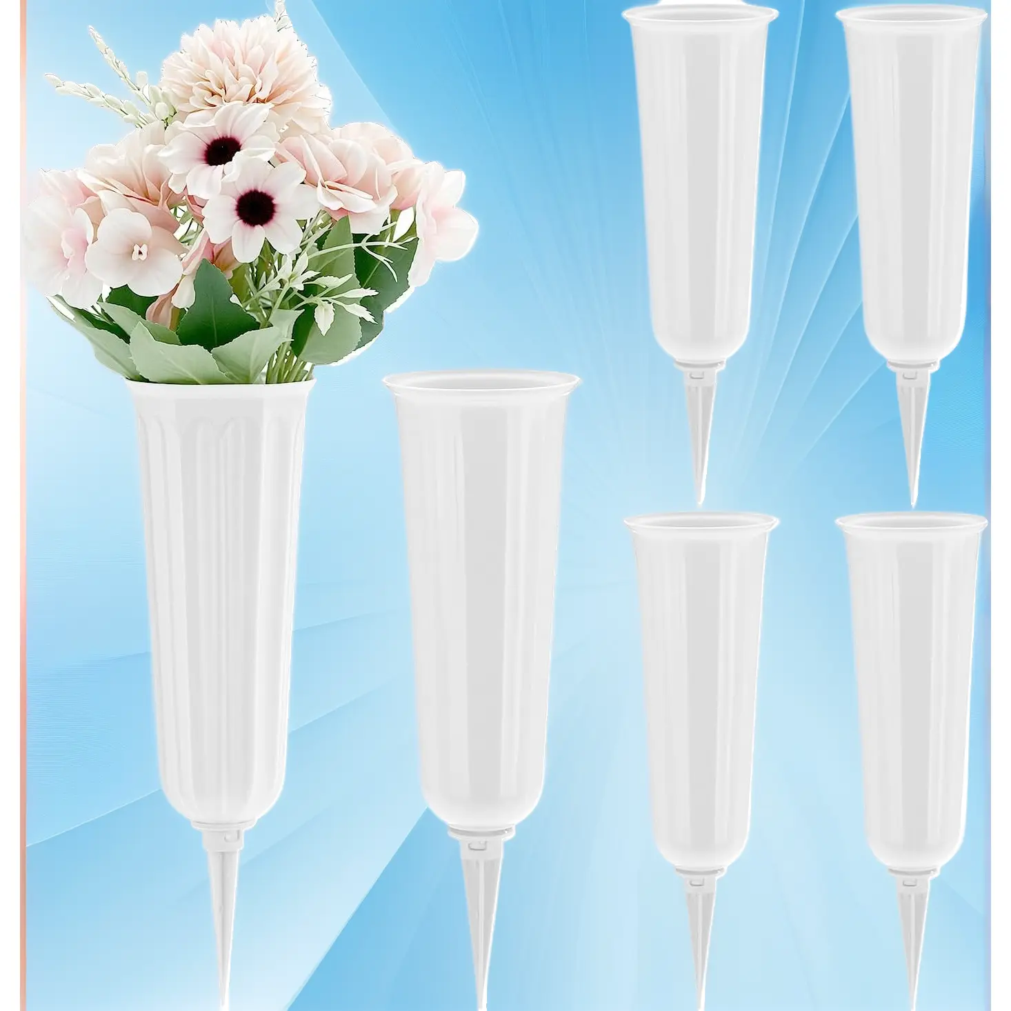 Memorial Floral Vases, Set of 6 Cemetery Vase, White Grave Cone Vase, Headstones Flower Holder, Plastic Flower Holders Pots