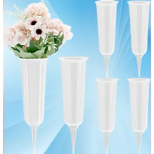 Memorial Floral Vases, Set of 6 Cemetery Vase, White Grave Cone Vase, Headstones Flower Holder, Plastic Flower Holders Pots