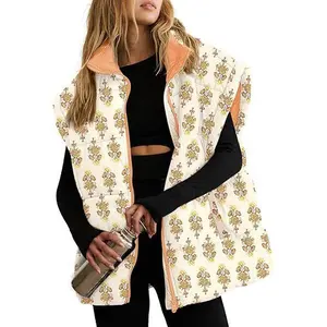 Imily Bela Womens Floral Oversized Puffer Vest Cap Sleeve Winter Warm Puffy Quilted Jackets Coat