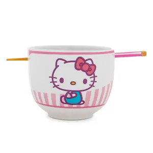 Sanrio Hello Kitty Tokyo Pink Stripes Ramen Bowl with Chopsticks