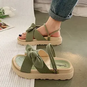 Women’s Sandalias Mujer 2025 Summer Fairy Style Platform Roman Sandals – New Fashion Student Flat Shoes, Cute Comfortable Slippers for Daily Wear Footwear Girl Flatform Rubber Green
