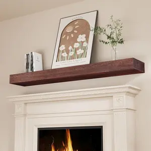 Fireplace Mantel Shelves 48 Inch Solid  Wall Mounted Long Floating Shelf Hollow, Brown