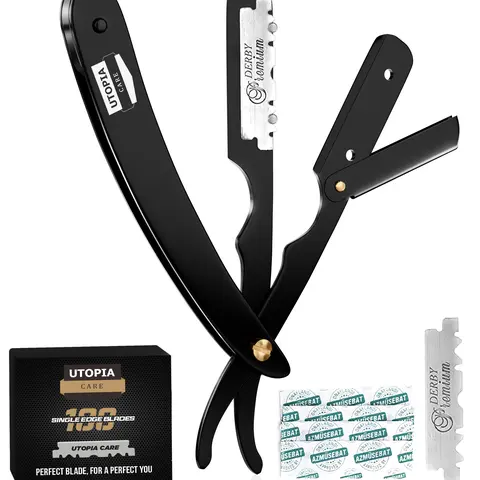 Utopia Care Professional Men's Manual Straight Razor Pack - Barber Shaving Tool, 100 Razorblades, Beauty & Personal Care Shaver, Birthday Gifts for Him, Accessory for Him