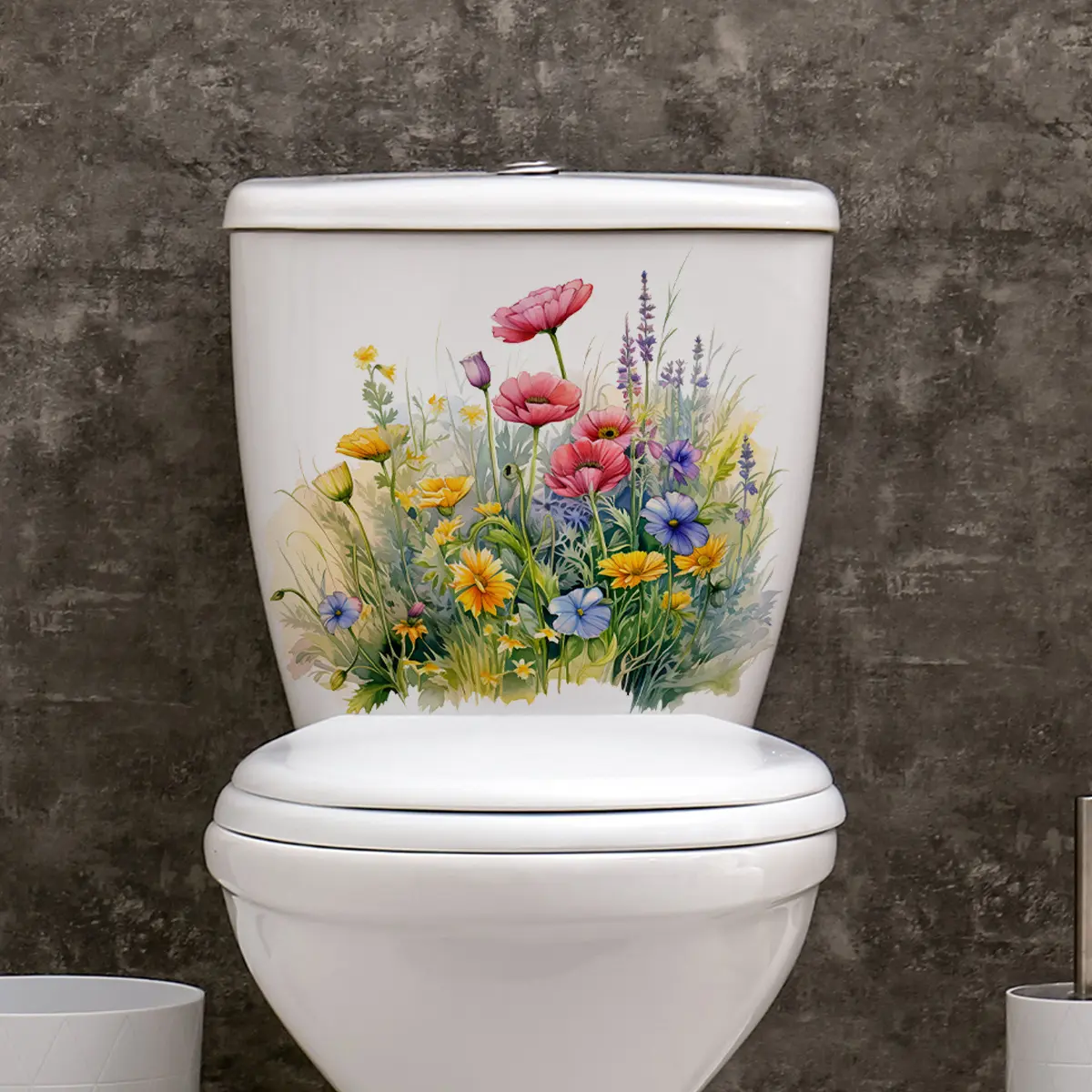 A 30*30cm self-adhesive decorative sticker M10251 for toilets, bathrooms, and washrooms, featuring a variety of colorful flower clusters in spring, for decoration and beautification Bathroom Decorations Set