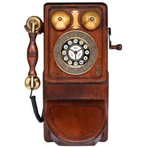 Vintage Wall-Mount Phone, Retro Design, Handcrafted Wood, Antique Style