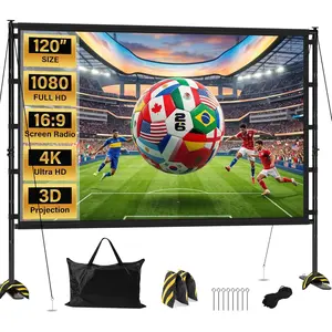 Outdoor Projector Screen with Stand 120 Inch, 16:9 Portable 4K  Indoor Movie Screen, Large Double-Sided Washable Screen with Carry Bag, Sandbags for Backyard, Camping,  Theater