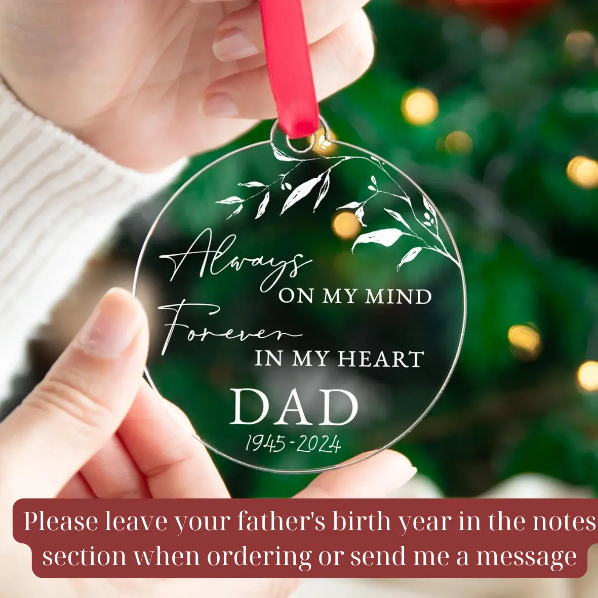 Christmas Memorial Ornament Gift, In Loving Memory Of Personalised Christmas Memorial Bauble, Dad Grandparent Memorial, Remembrance Keepsake
