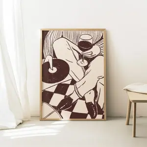 [UNFRAMED POSTER] Vinyl Record Print, Retro Wine Music Wall Art, Music Record Art, Living Room Wall Decor, Bar Cart Decor, Wine Night Art, Funky Music Art