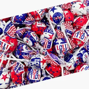 Fourth of July Candy 2 Pounds, 35 Count | Gum Filled Patriotic Lollipop Candy Bulk | Individually Wrapped Suckers | Blue Raspberry, Cherry, Vanilla Flavors