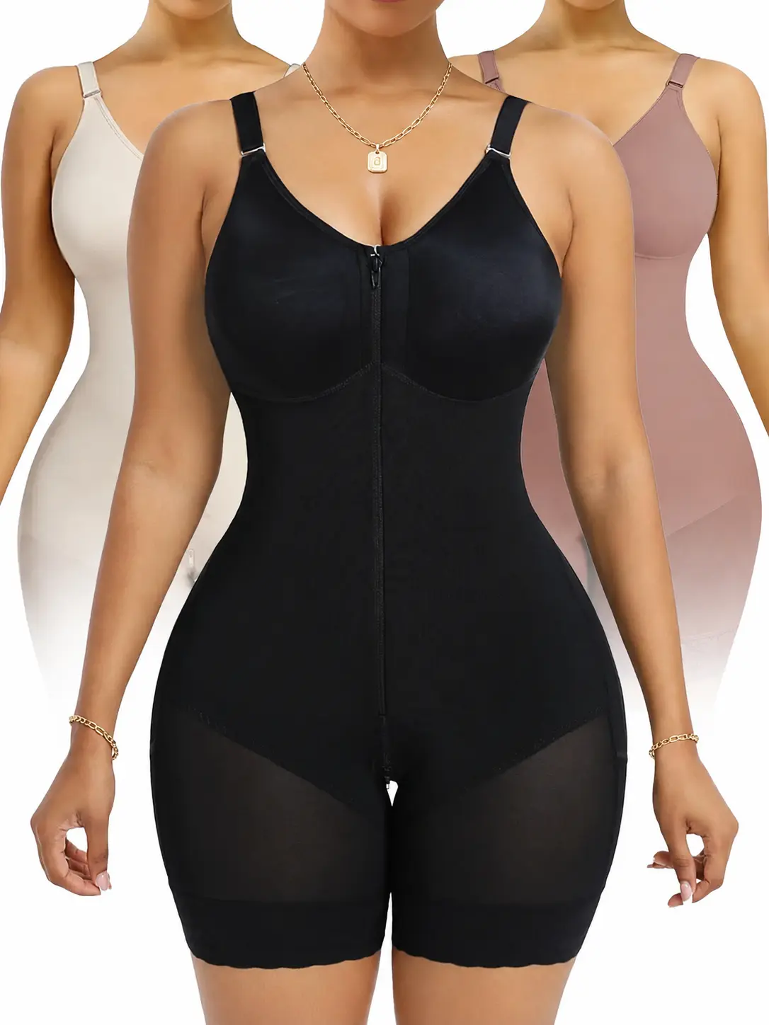 SCULPT-GLAM High Compression Bodysuit Backless Built-in Bra High Waist Full Body Faja with Zipper Crotch & Detachable Straps, shapewear for women, shapewear, faja body shaper
